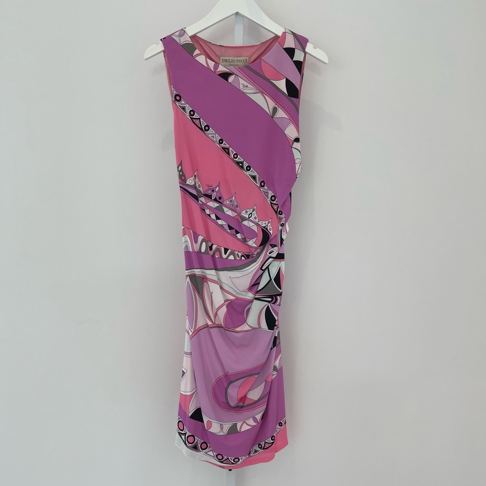 EMILIO PUCCI PINK MULTI PRINT DRESS MODEL 41RL15 SIZE IT 44 / US 10 NWTS! - Picture 4 of 17